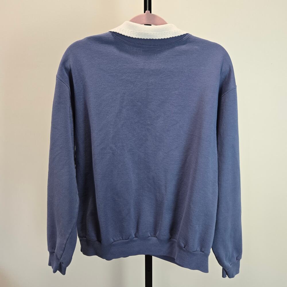 Vintage Sweater Heart Cherry Embroidered Contrast Collar‎ Blue Top Morning Sun L - Picture 5 of 7